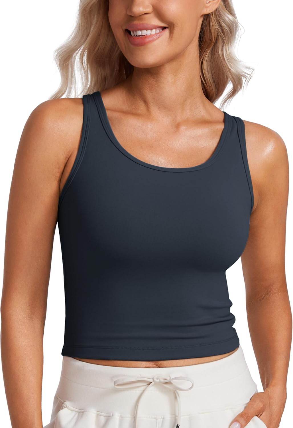 CRZ YOGA Womens Butterluxe Double Lined Workout Tank Tops Scoop Neck Racerback Cropped Casual Sleeveless Shirt - zenfulharmony.com