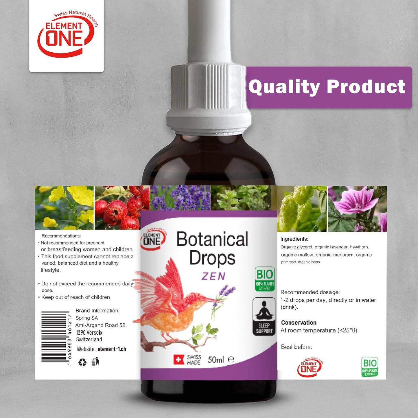 element one Botanical Zen Drops is Natural Stress Relief Supplement, Herbal Drops Anxiety Relief Supplement, Sleep Support & Relaxation, Plant-Based Sleep Supplement Promotes Relaxation - zenfulharmony.com