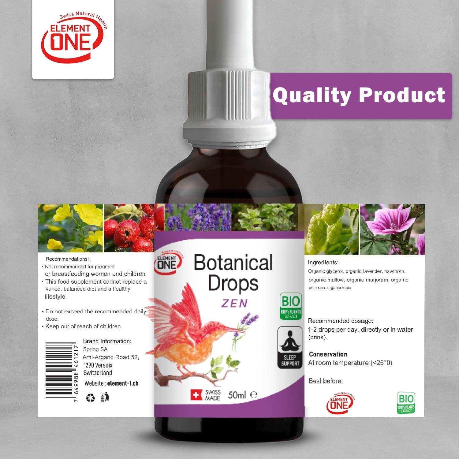 element one Botanical Zen Drops is Natural Stress Relief Supplement, Herbal Drops Anxiety Relief Supplement, Sleep Support & Relaxation, Plant-Based Sleep Supplement Promotes Relaxation - zenfulharmony.com