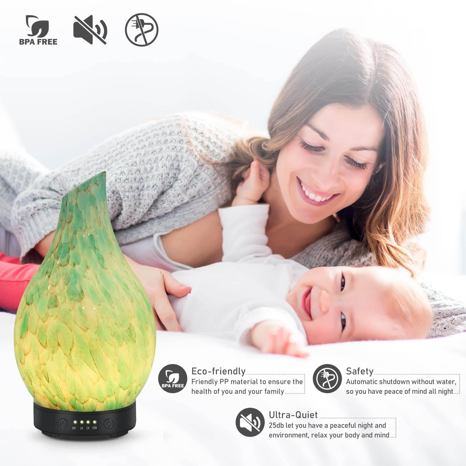 Essential Oil Diffuser 120ml Ultrasonic Aromatherapy Diffuser with Handmade Glass BPA Free, Auto Shut-Off 4 Timer Setting 7 Colors Changed LED for Home Yoga Office (Cobblestone) - zenfulharmony.com