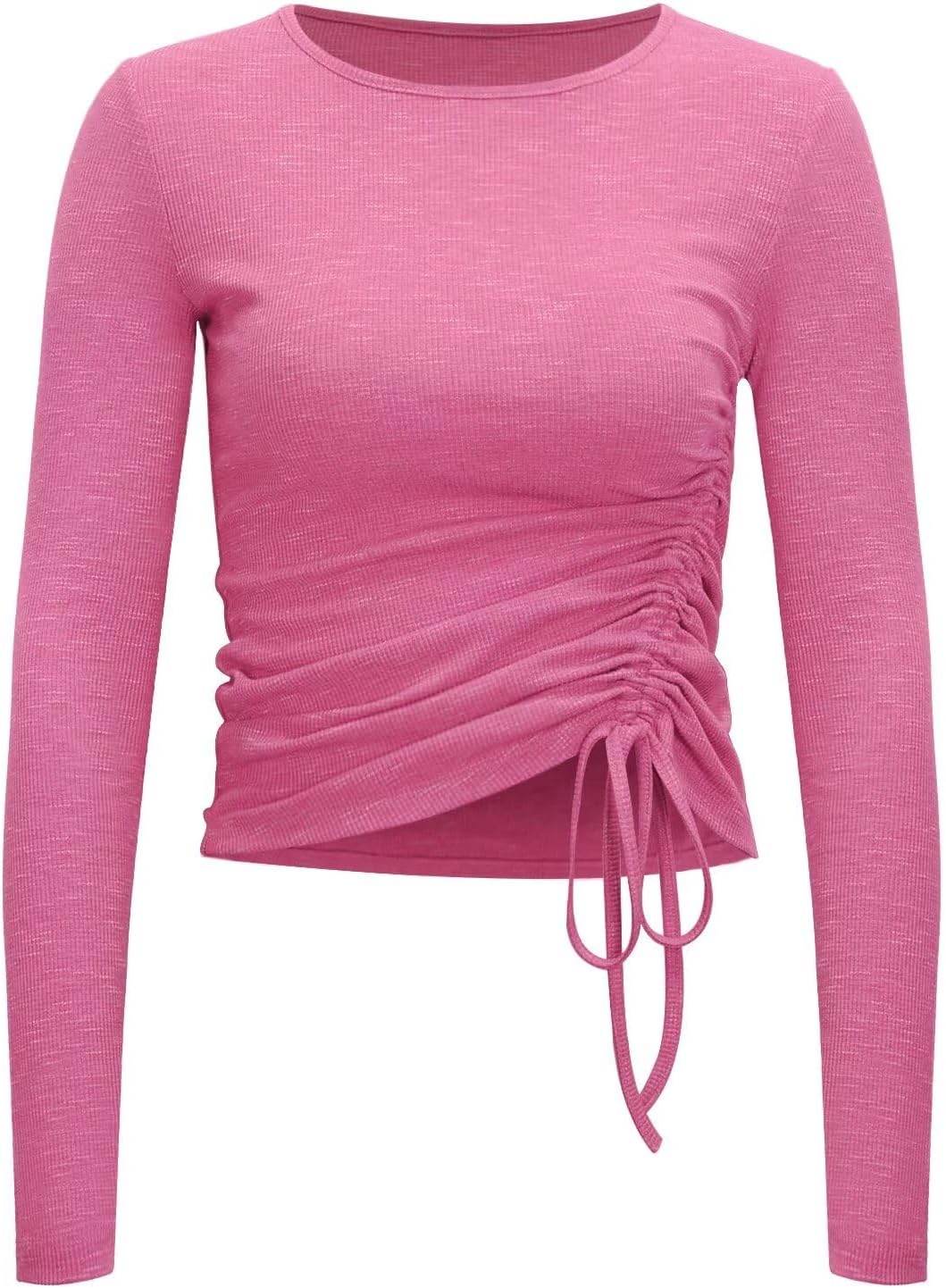 Womens Long/Short Sleeve Workout Tops Ruched Side Yoga Atheltic Shirt Slim Fitted - zenfulharmony.com
