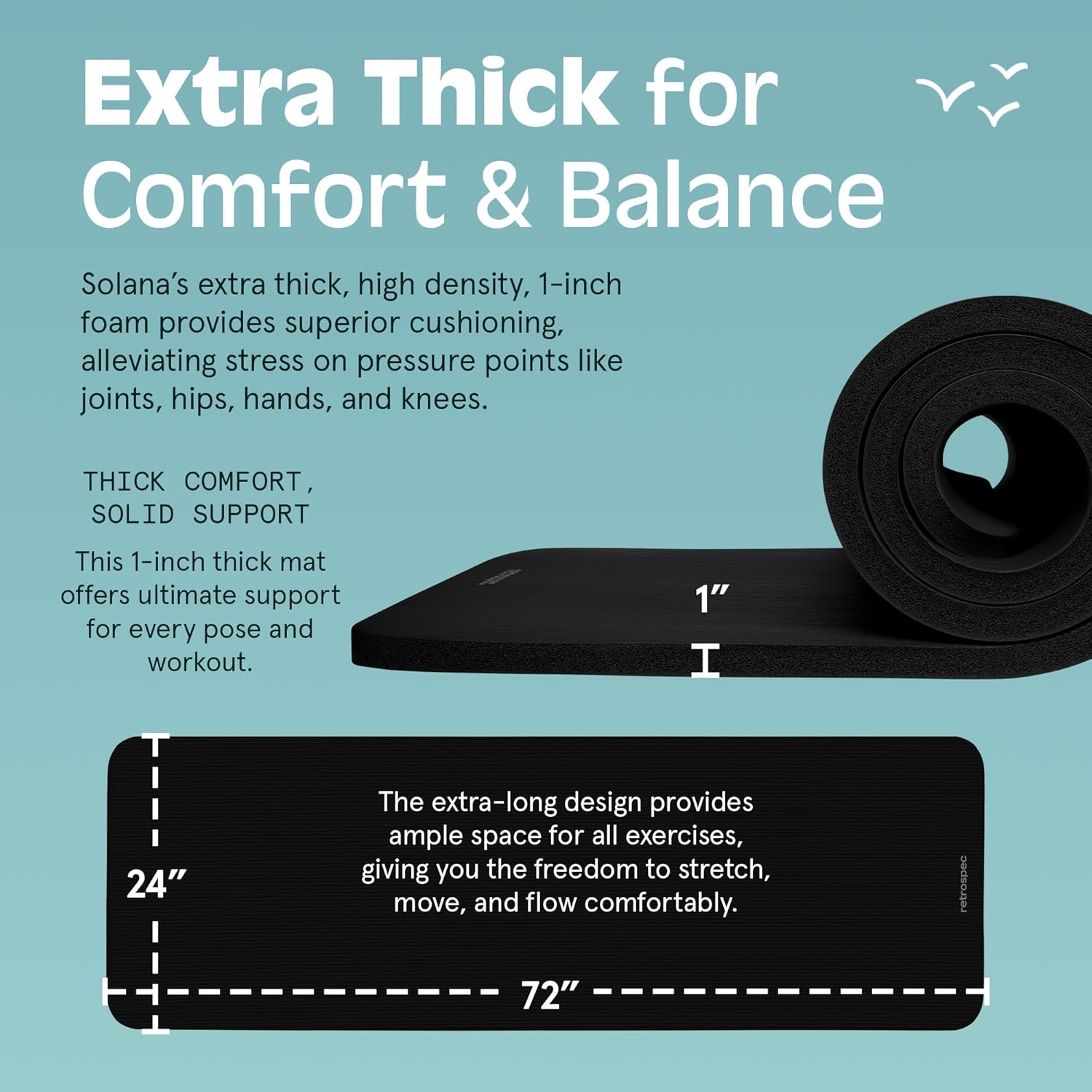 Retrospec Solana Yoga Mat 1" Thick With Nylon Carry Strap for Men & Women - Non Slip Exercise Mat for Home Yoga, Pilates, Stretching, Floor & Fitness Workouts - zenfulharmony.com