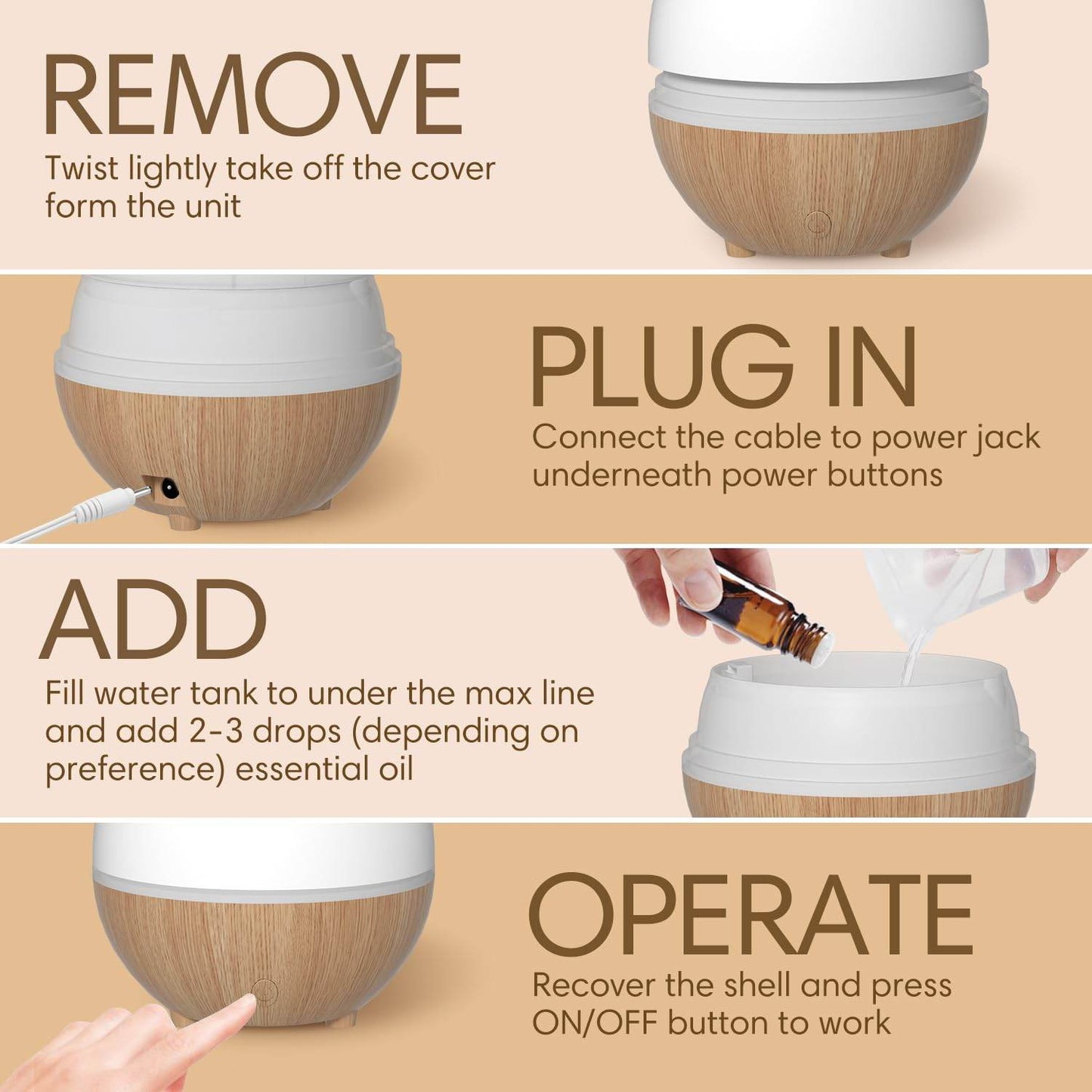 SALKING Essential Oil Diffuser, 100ml Small Aromatherapy Diffuser with Auto Shut-Off Function, Ultrasonic Diffusers for Essential Oils, Cool Mist Humidifier with Warm White Lights, for Office Home - zenfulharmony.com