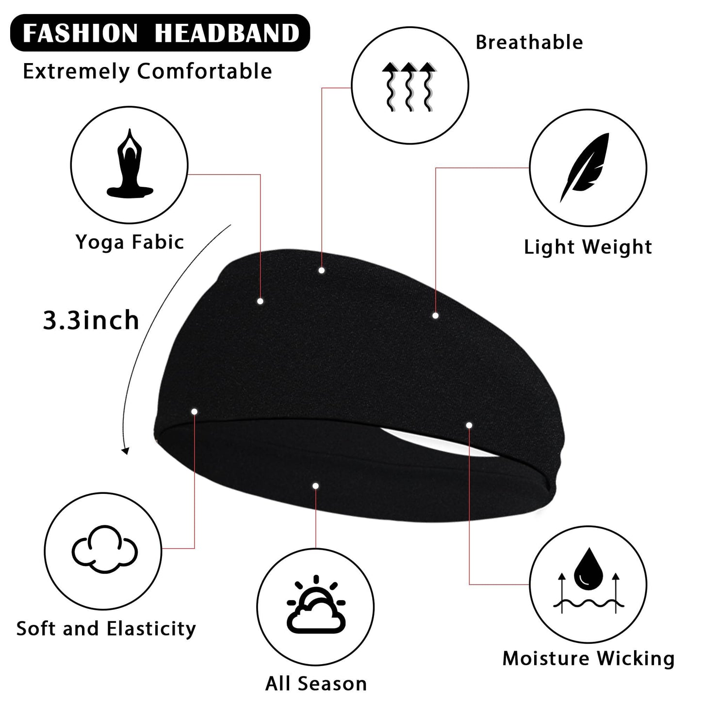 JOYOYO 3 Pack 9cm Unisex Headbands for Women's Hair Soft Stretchy Fabric Kylie Head Band Bandeaux Hair Accessories for Workout Gym Yoga Hair Band(Black) - zenfulharmony.com