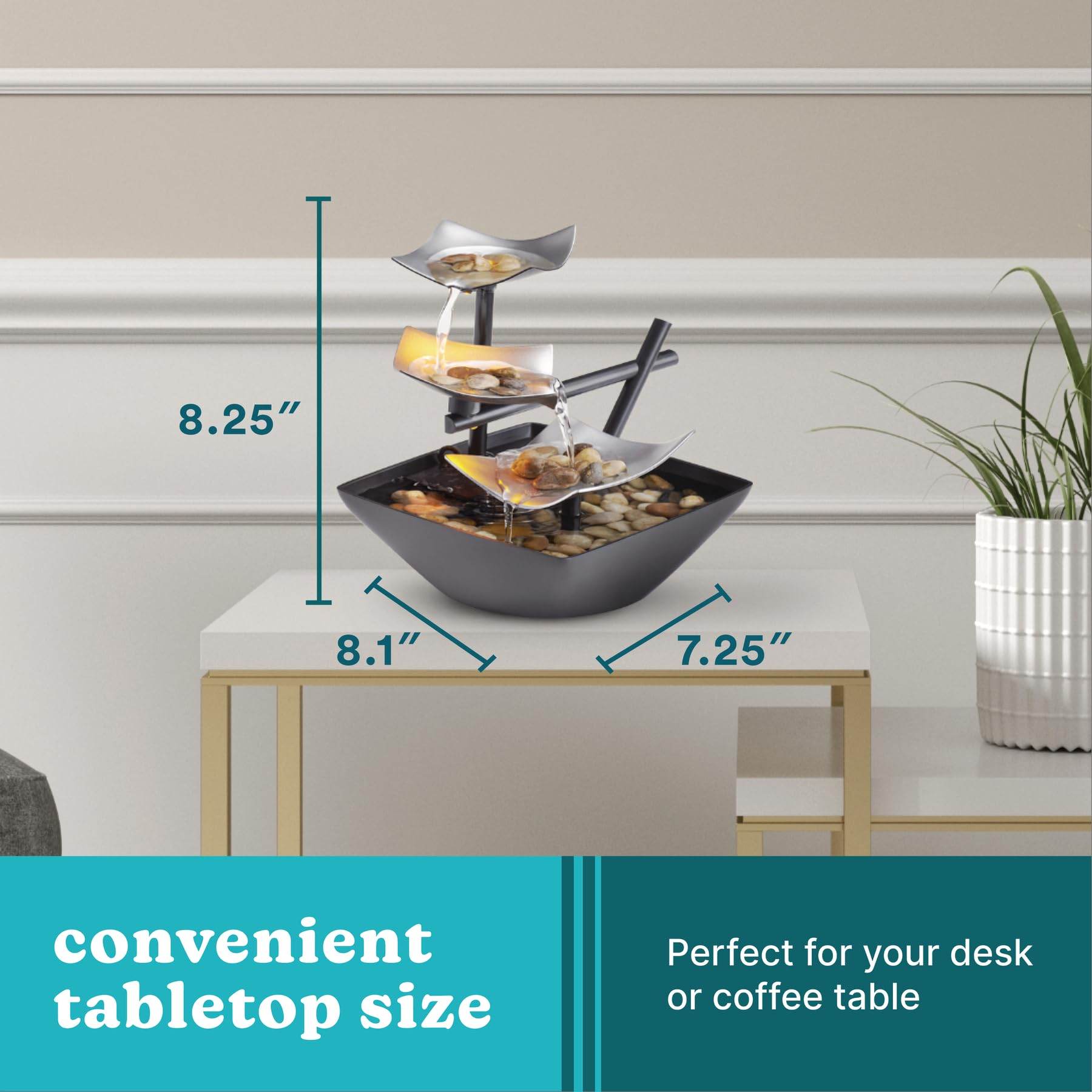 Homedics Tabletop Water Fountain, Home Décor Soothing Sound Machine - Automatic Pump, Deep Basin & Natural River Rocks. Indoor Zen Relaxation for Office, Living Room, or Bedroom, 8.25” Tall - zenfulharmony.com