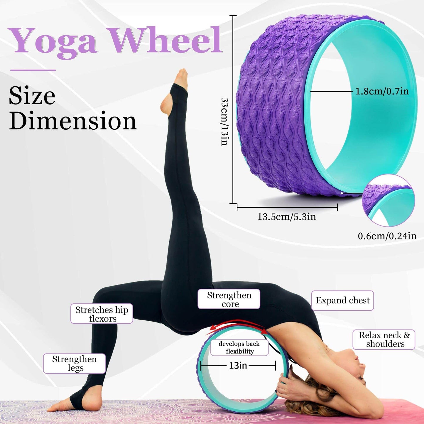 THYWD Yoga Wheel 12 in 1 Set with Back Cracker Roller for Pain Relief & Deep Tissue Massage Yoga Blocks 2 Pack with Yoga Ring, Yoga Accessory for Stretching Equipment, Yoga Starter Kit for Beginner - zenfulharmony.com