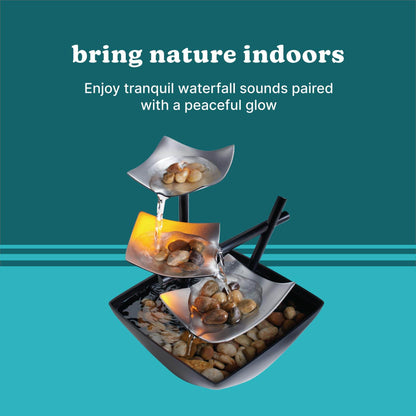 Homedics Tabletop Water Fountain, Home Décor Soothing Sound Machine - Automatic Pump, Deep Basin & Natural River Rocks. Indoor Zen Relaxation for Office, Living Room, or Bedroom, 8.25” Tall - zenfulharmony.com