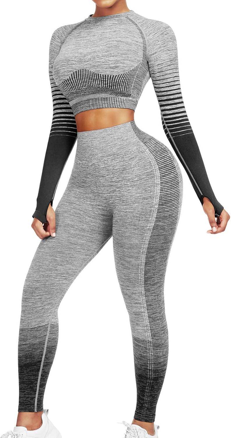 JOYMODE Workout Sets for Women 2 Piece High Waist Seamless Leggings and Crop Top Yoga Outfit - zenfulharmony.com