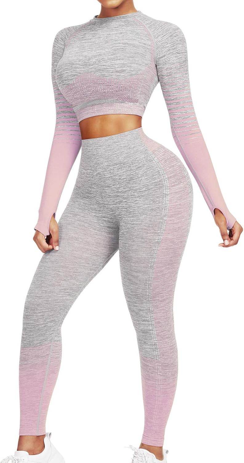 JOYMODE Workout Sets for Women 2 Piece High Waist Seamless Leggings and Crop Top Yoga Outfit - zenfulharmony.com
