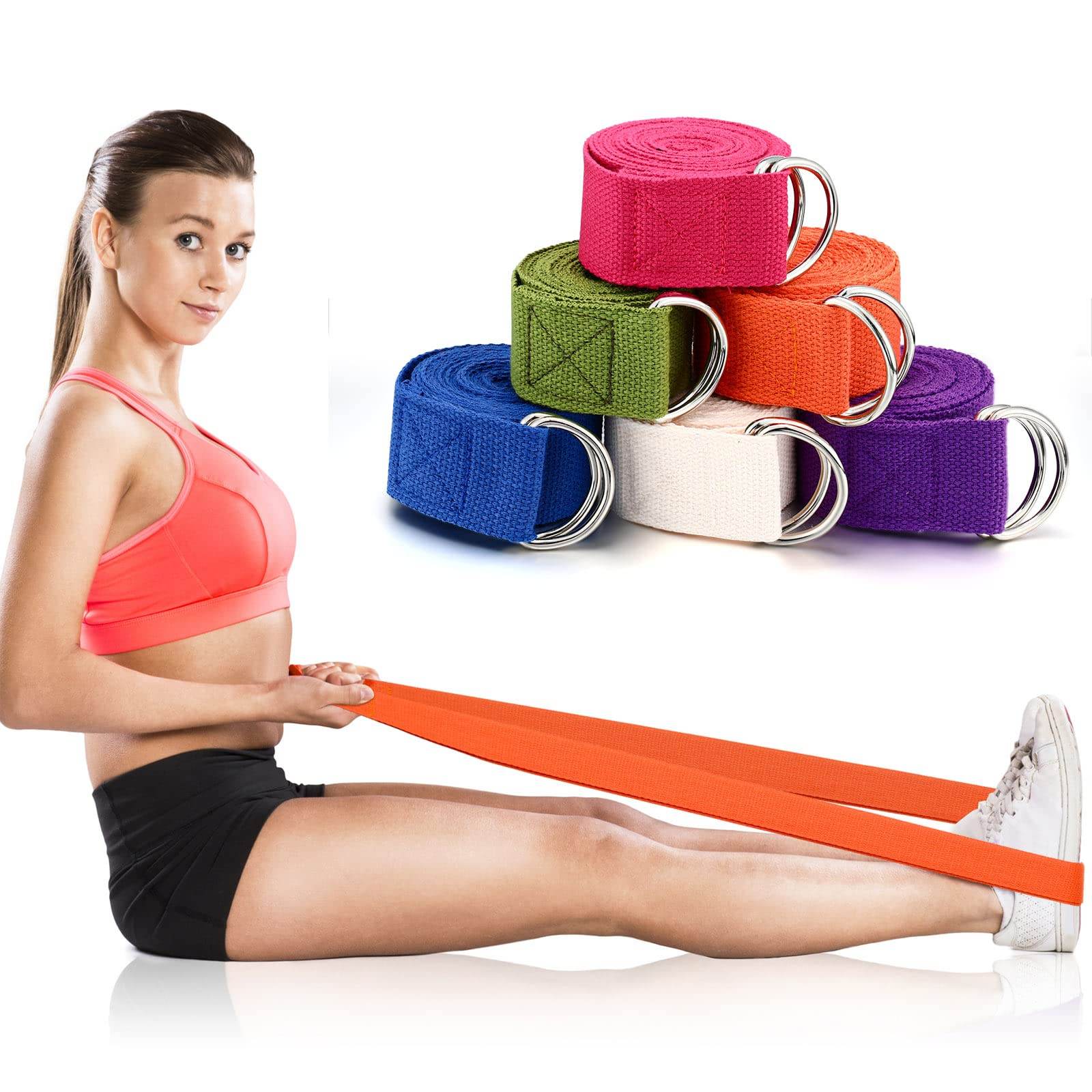 6 Pcs Yoga Strap for Stretching 8 Ft Yoga Exercise Adjustable Straps Yoga Bands with Safe Adjustable D Ring Buckle for Pilates Gym Workouts Yoga Fitness Improves Sitting Posture (Bright Color) - zenfulharmony.com