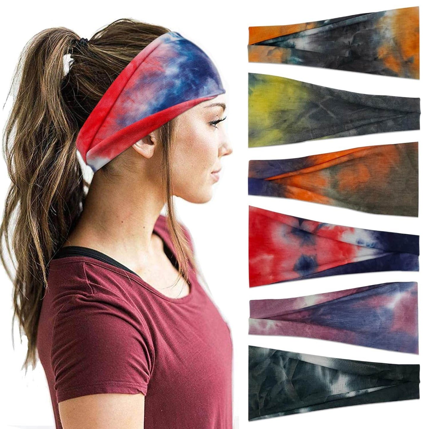 Boho Headbands For Women Fashion Wide Headband Yoga Workout Head Bands Hair Accessories Band 6 Pack - zenfulharmony.com