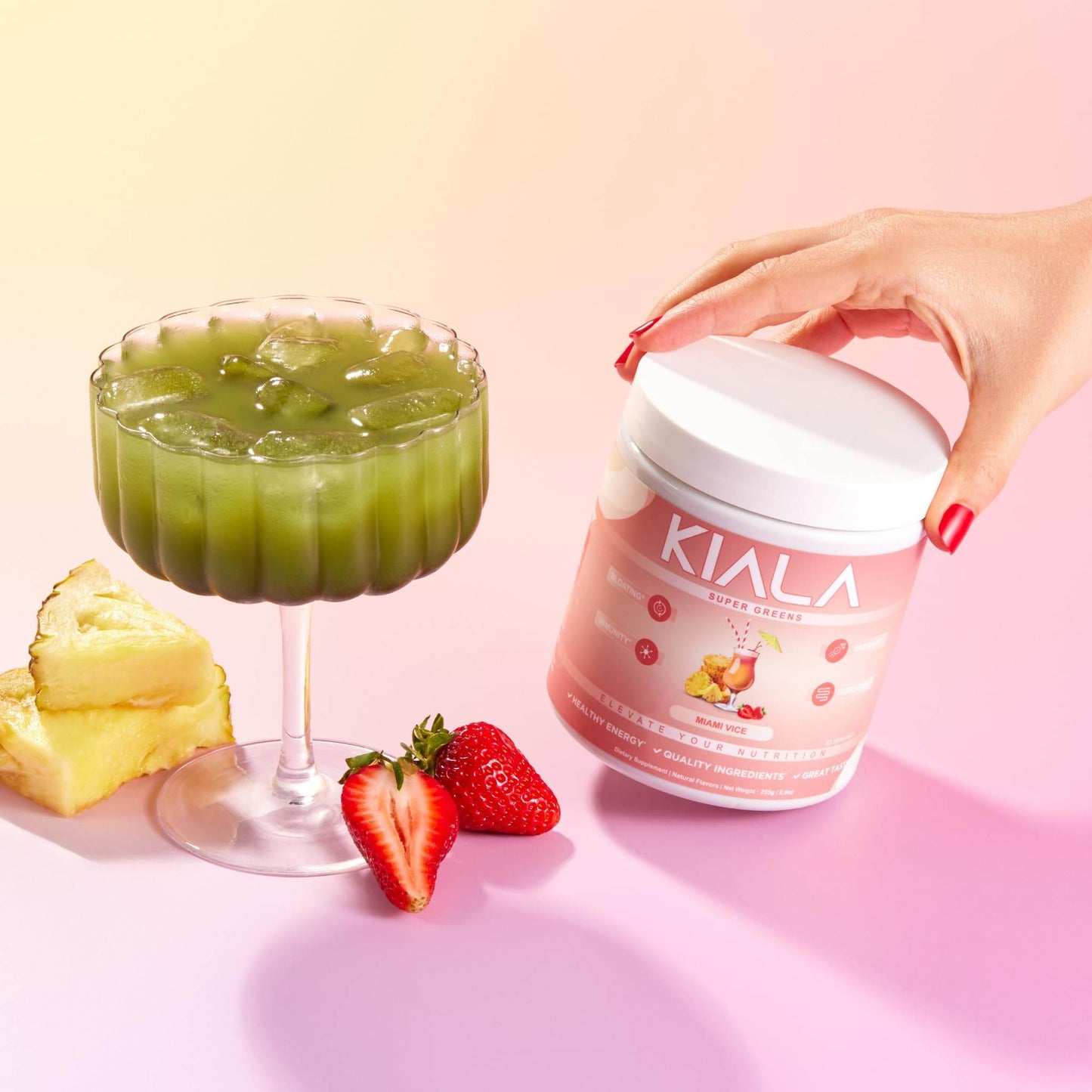 Kiala Nutrition Super Greens, Organic Greens Powder with Spirulina & Chlorella for Digestion, Gut Health, Immunity & Energy, Gluten Free, Vegan, Daily Support for Women, Miami Vice Flavor, 30 Servings - zenfulharmony.com