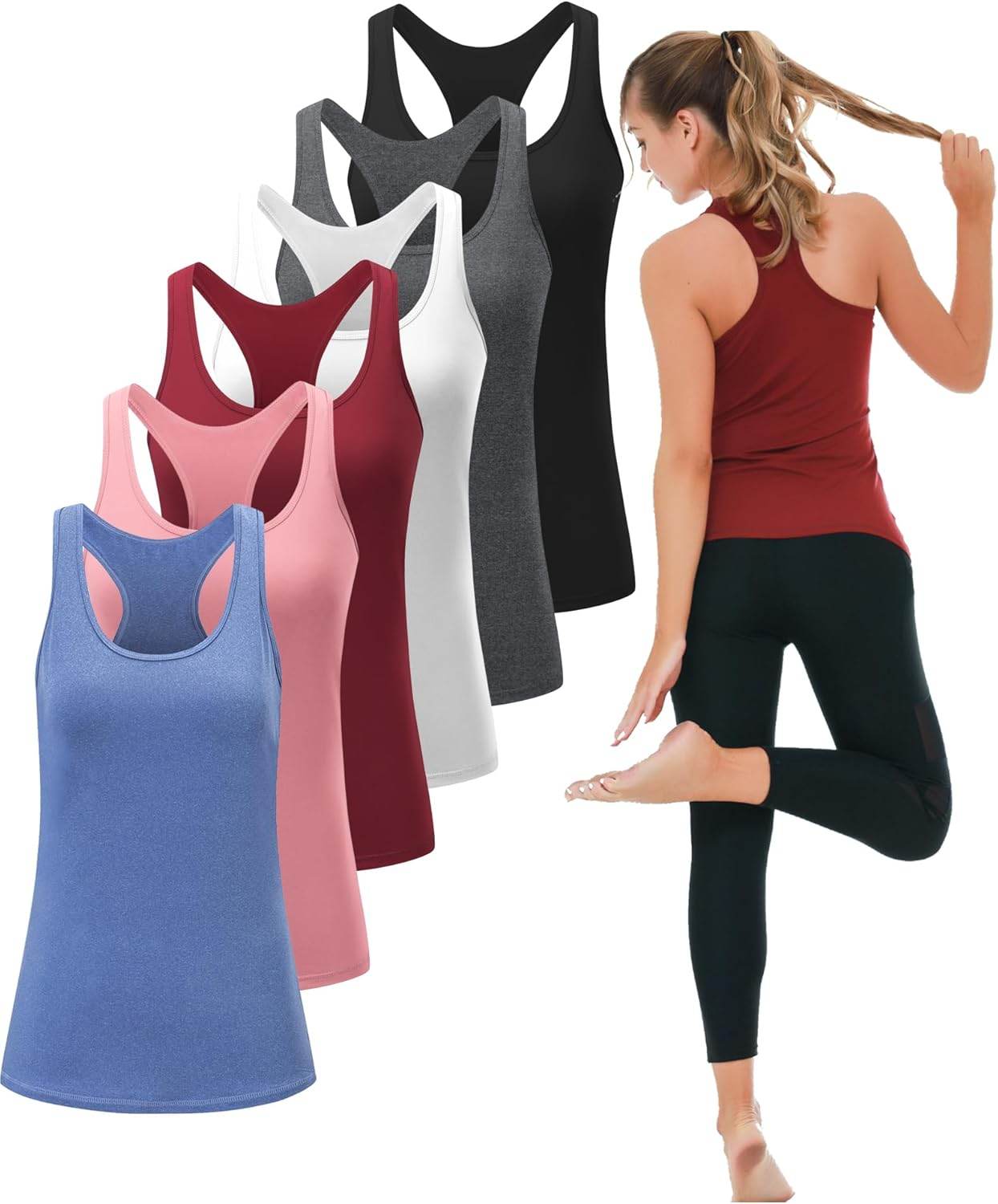 6 or 5 Pack Workout Tank Tops for Women, Athletic Racerback Sports Tank Tops, Compression Sleeveless Dry Fit Shirts - zenfulharmony.com