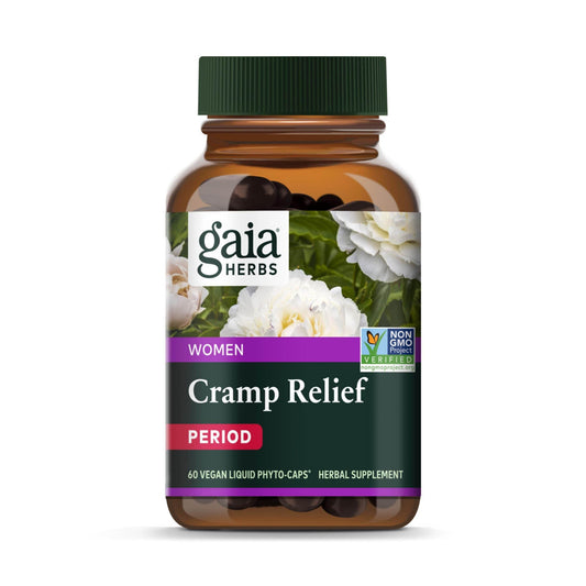 Gaia Herbs Cramp Relief - Herbal Supplement for Hormone Balance & Period Cramp Relief - Made with Organic Licorice Root, White Peony Root, Turmeric & More - 60 Vegan Capsules (60 Servings) - zenfulharmony.com