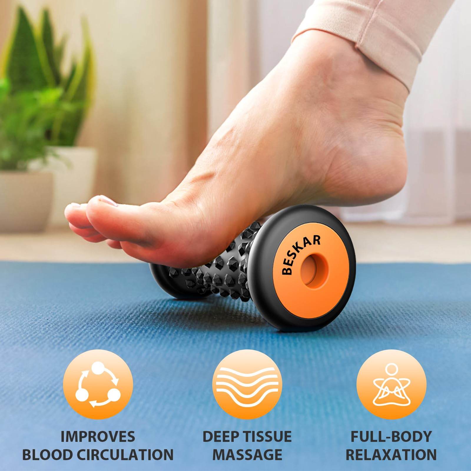 BESKAR Foot Massager Roller for Plantar Fasciitis Relief, Portable, Deep Tissue Muscle Massage, Foot Arch and Heel Pain, Reflexology Tool - zenfulharmony.com