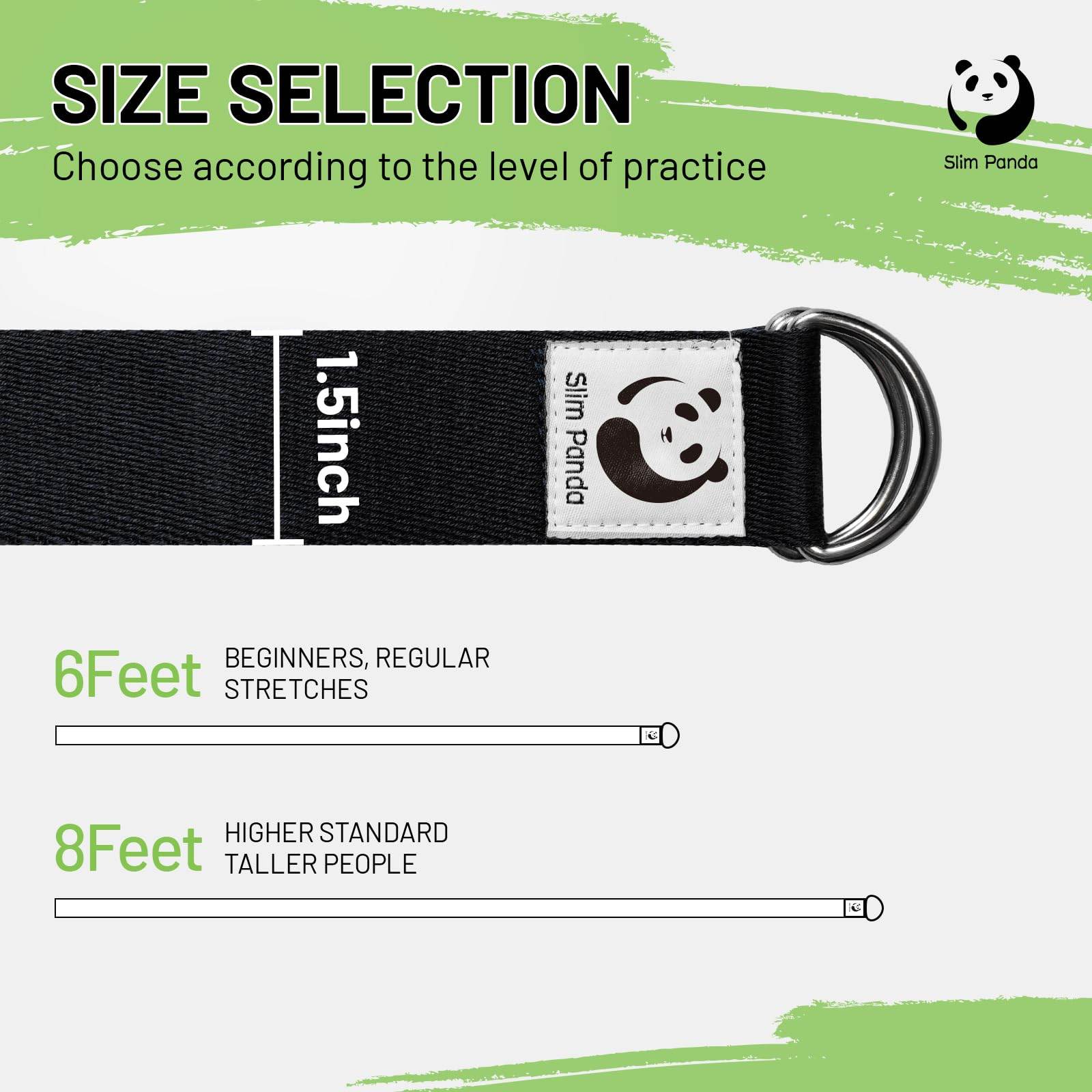 Slim Panda Yoga Strap for Stretching, (10+ Colors,6 Feet/8 Feet) Yoga Bands with Adjustable D-Ring Buckle, Cotton Yoga Belt for Fitness, Yoga, Pilates, Physical Therapy, Improve Flexibility - zenfulharmony.com