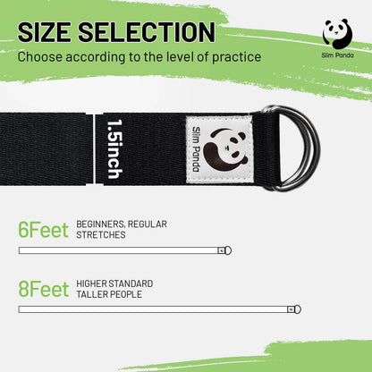 Slim Panda Yoga Strap for Stretching, (10+ Colors,6 Feet/8 Feet) Yoga Bands with Adjustable D-Ring Buckle, Cotton Yoga Belt for Fitness, Yoga, Pilates, Physical Therapy, Improve Flexibility - zenfulharmony.com