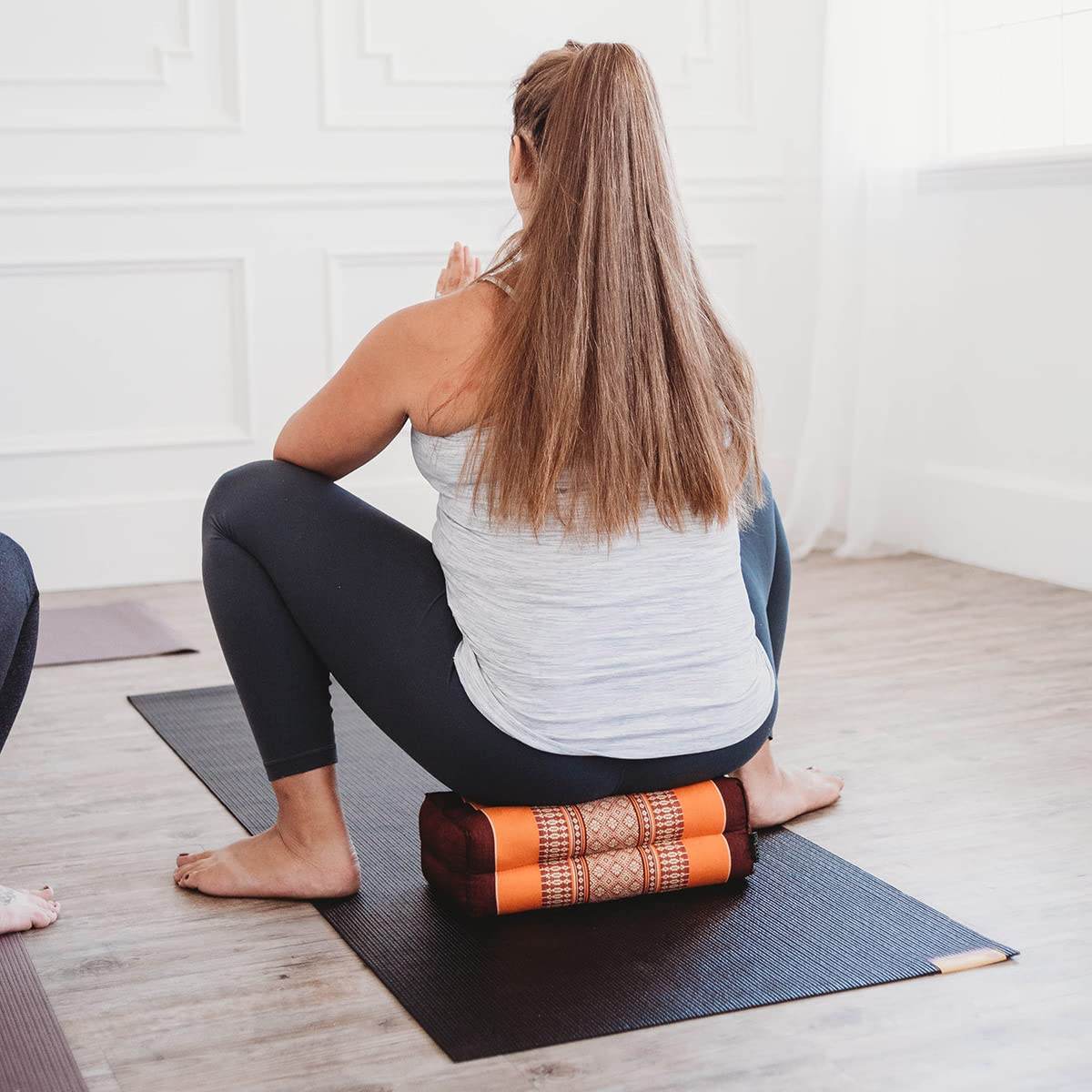 Zafuko Yoga & Meditation Cushion - Burgundy/Blue - Organic Water-Resistant Kapok Filling, Meditation Cushion, Soft Yoga Prop - zenfulharmony.com