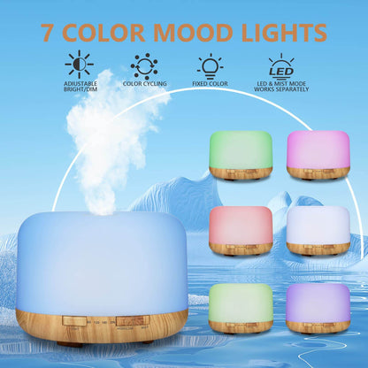 Oil Diffuser, 500ml Essential Oil Diffusers, Aromatherapy Diffuser with 2 Mist Mode 4 Timers＆7 Ambient Light Waterless Auto Off, Diffusers Large Room Home Office - zenfulharmony.com