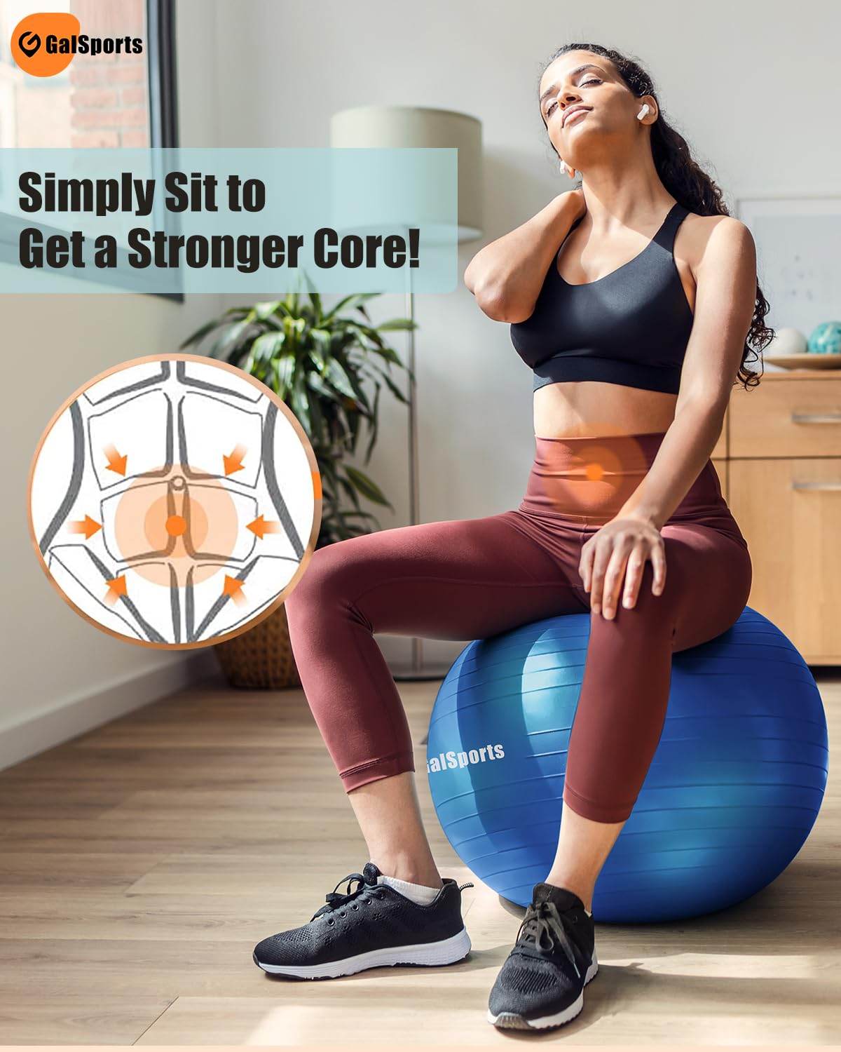 GalSports Yoga Ball Exercise Ball for Working Out, Anti-Burst and Slip Resistant Stability Ball, Swiss Ball for Physical Therapy, Balance Ball Chair, Home Gym Fitness - zenfulharmony.com