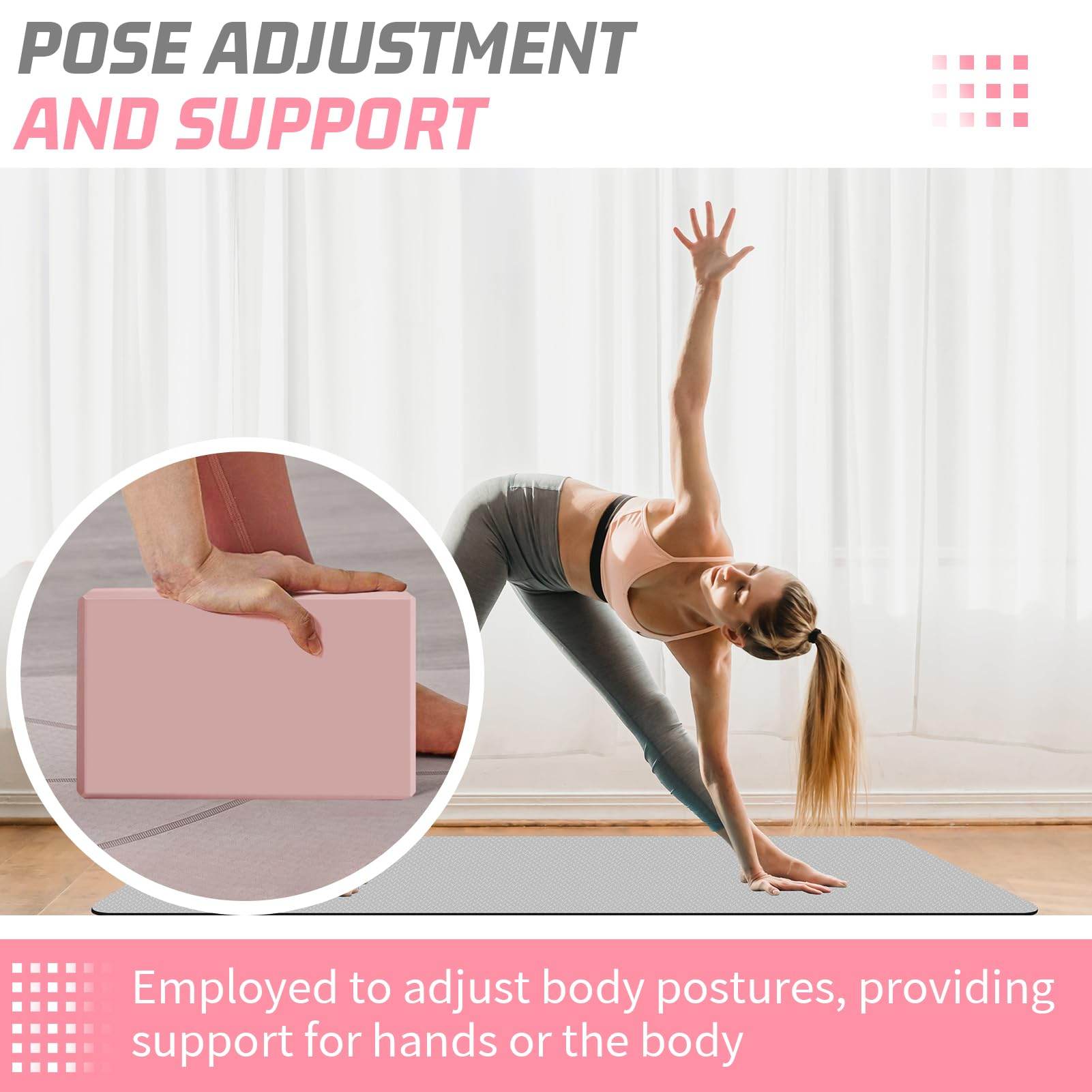 Biguphate Yoga Blocks 2 Pack, EVA Foam Yoga Block Supportive Latex-Free, Non-Slip Exercise Blocks, Yoga Accessories for Pilates, Meditation, Balance, Stretching and Deep Poses (Pink) - zenfulharmony.com