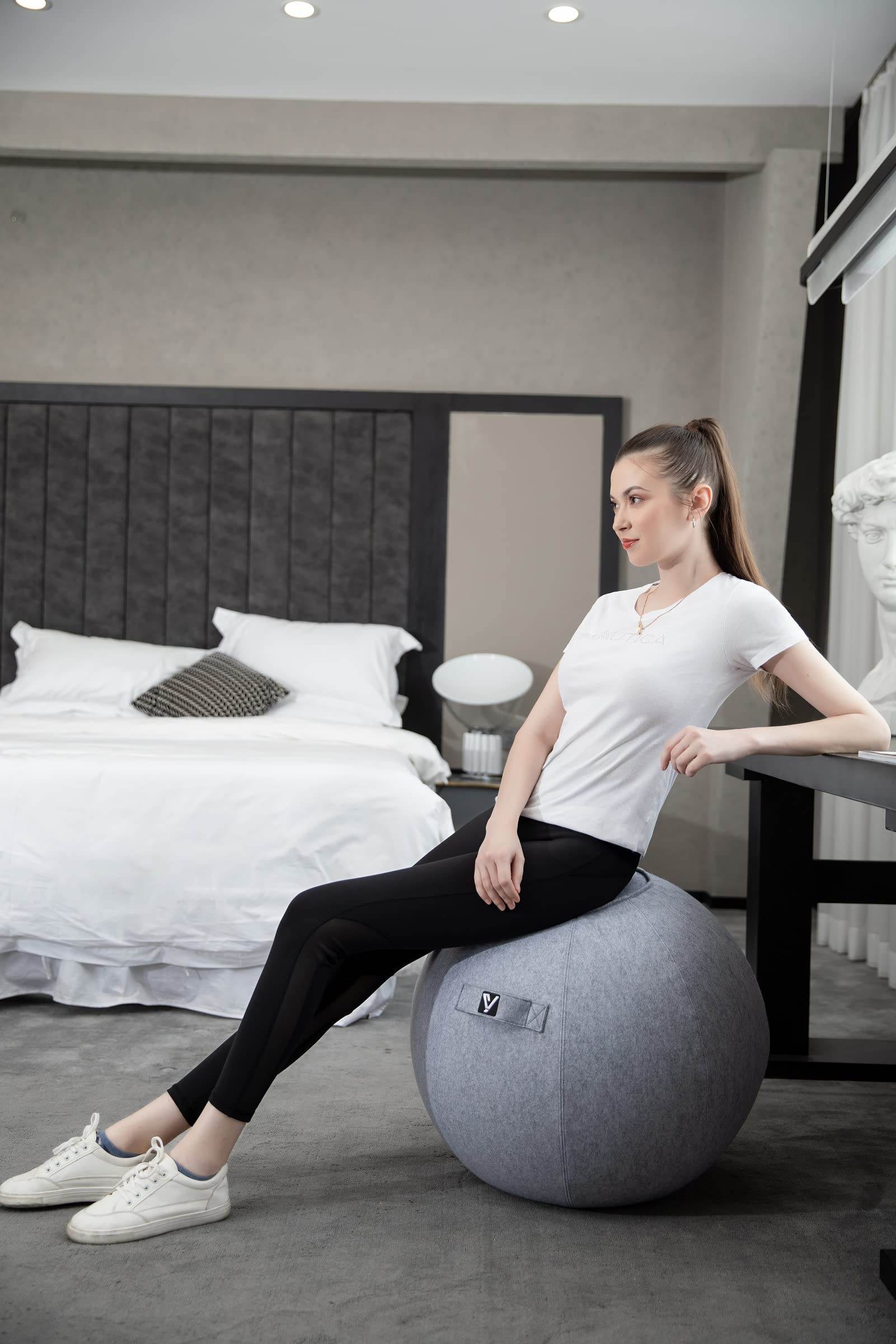 YOGIVO Sitting Ball Chair, Yoga Ball Chair Exercise Ball Chair for Home Office Desk, Stability Ball for Fitness & Pilates, Ergonomic Balance Ball Seat with Cover and Pump - zenfulharmony.com