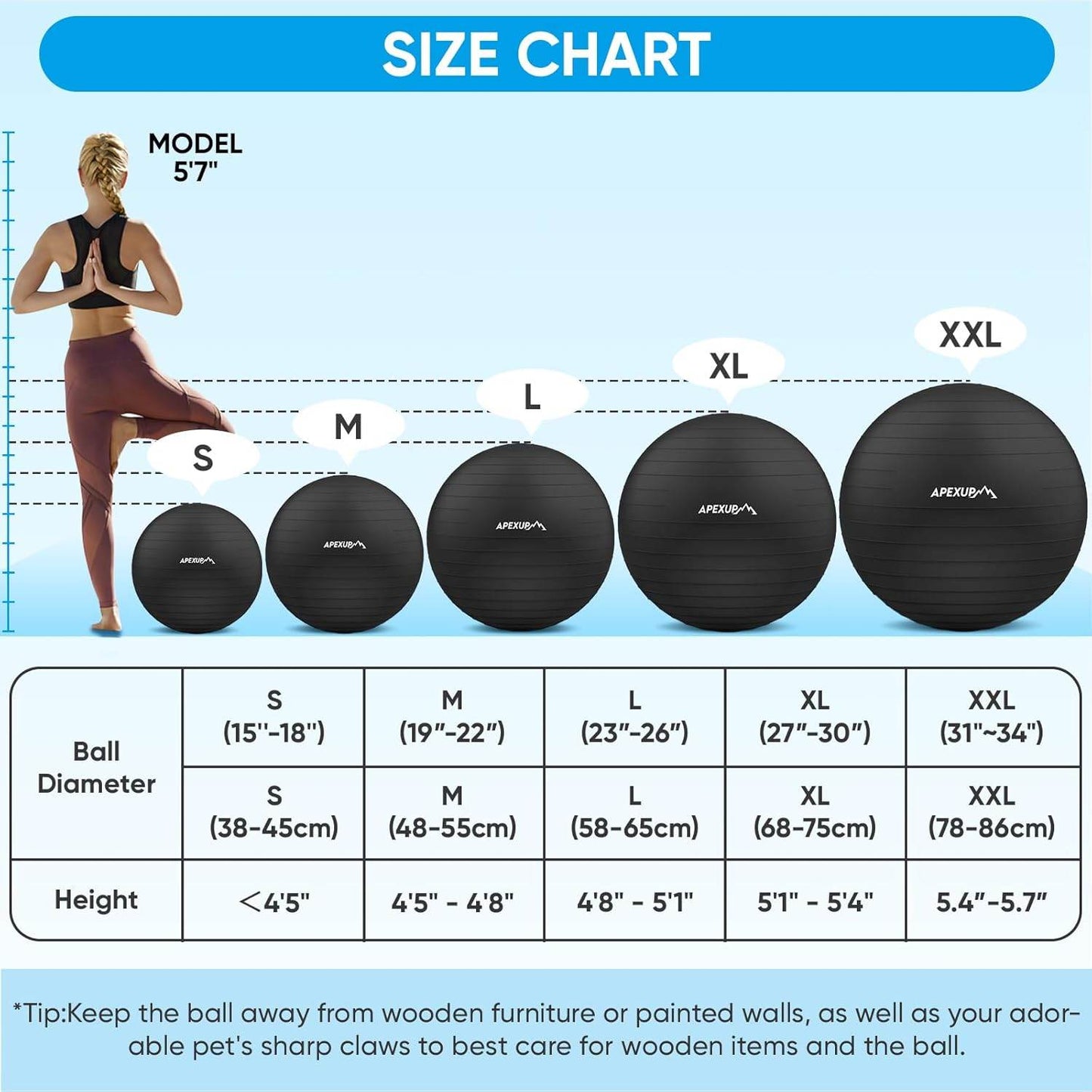 APEXUP Yoga Ball Exercise Ball, Pilates Ball, Anti Slip Stability Ball, Heavy Duty Gym Ball for Fitness, Balance, Core Workout, Physical Therapy - zenfulharmony.com