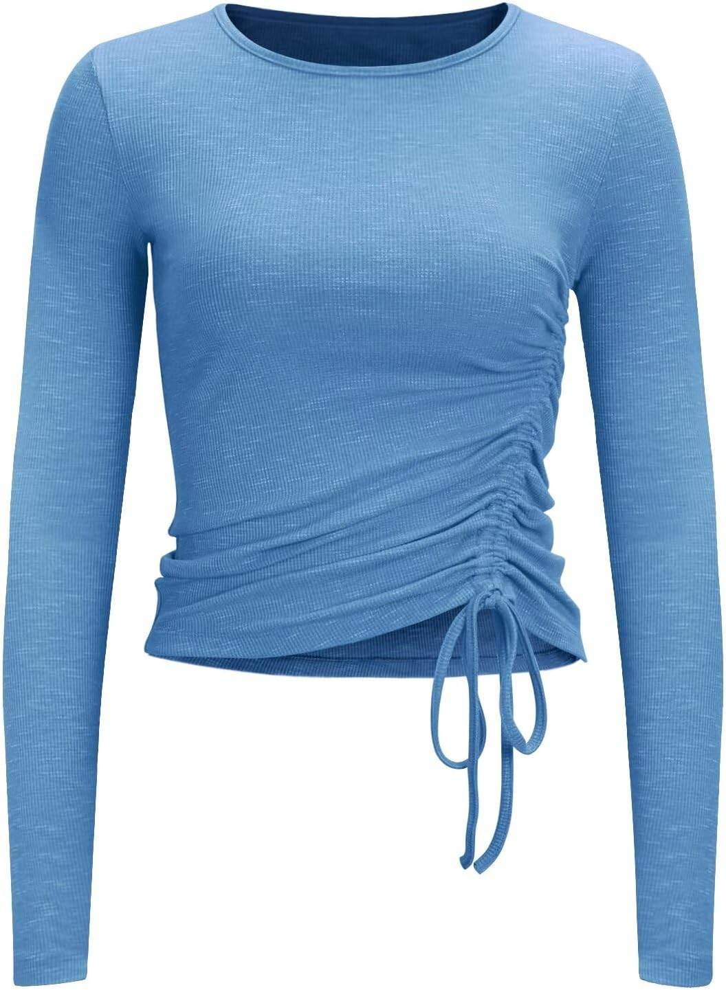 Womens Long/Short Sleeve Workout Tops Ruched Side Yoga Atheltic Shirt Slim Fitted - zenfulharmony.com