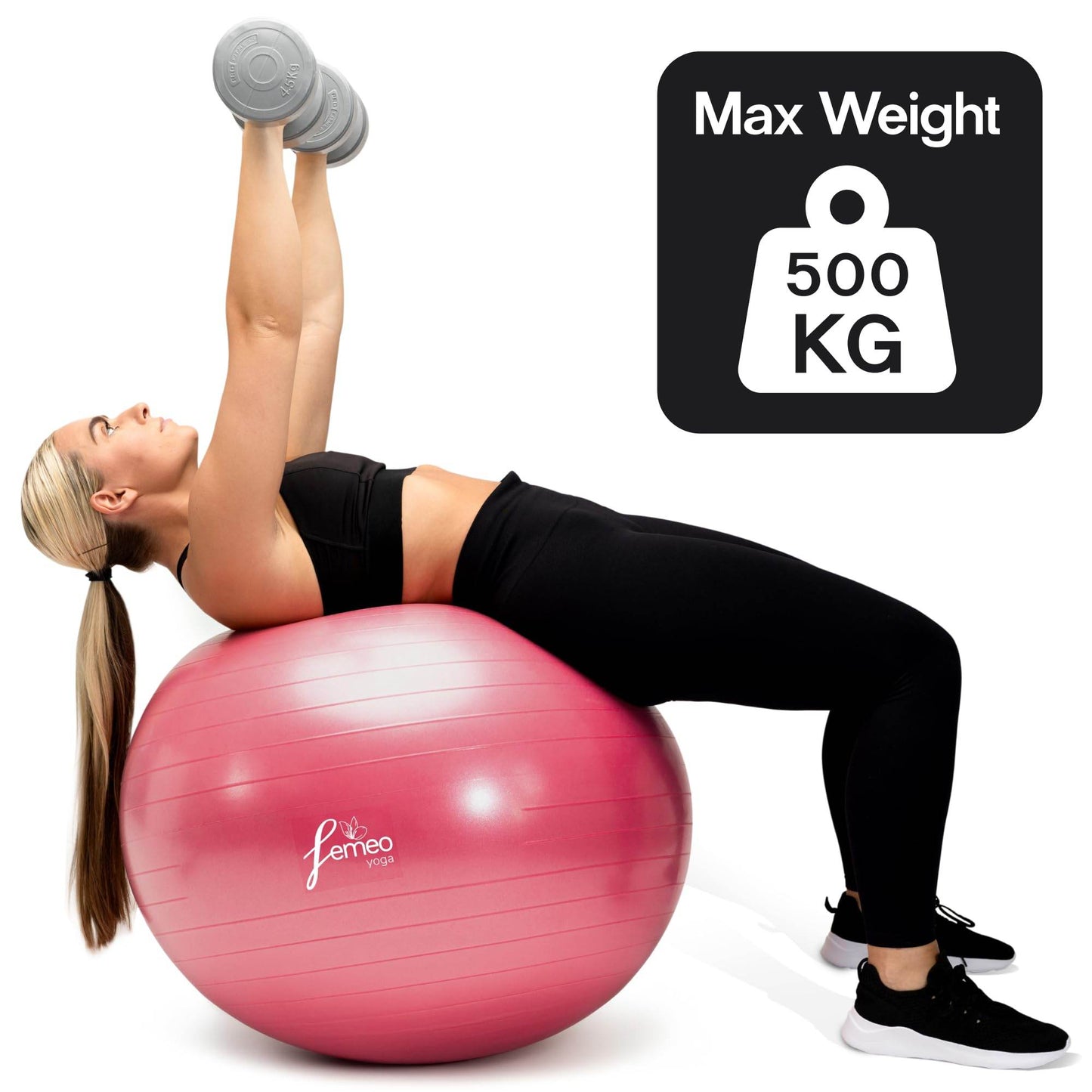 Femeo® Exercise Ball for Yoga, Stability, Pregnancy Pilates & Birthing | 100 Page Book | Over 50 Workout Exercises | Anti Burst Pink 65cm - zenfulharmony.com