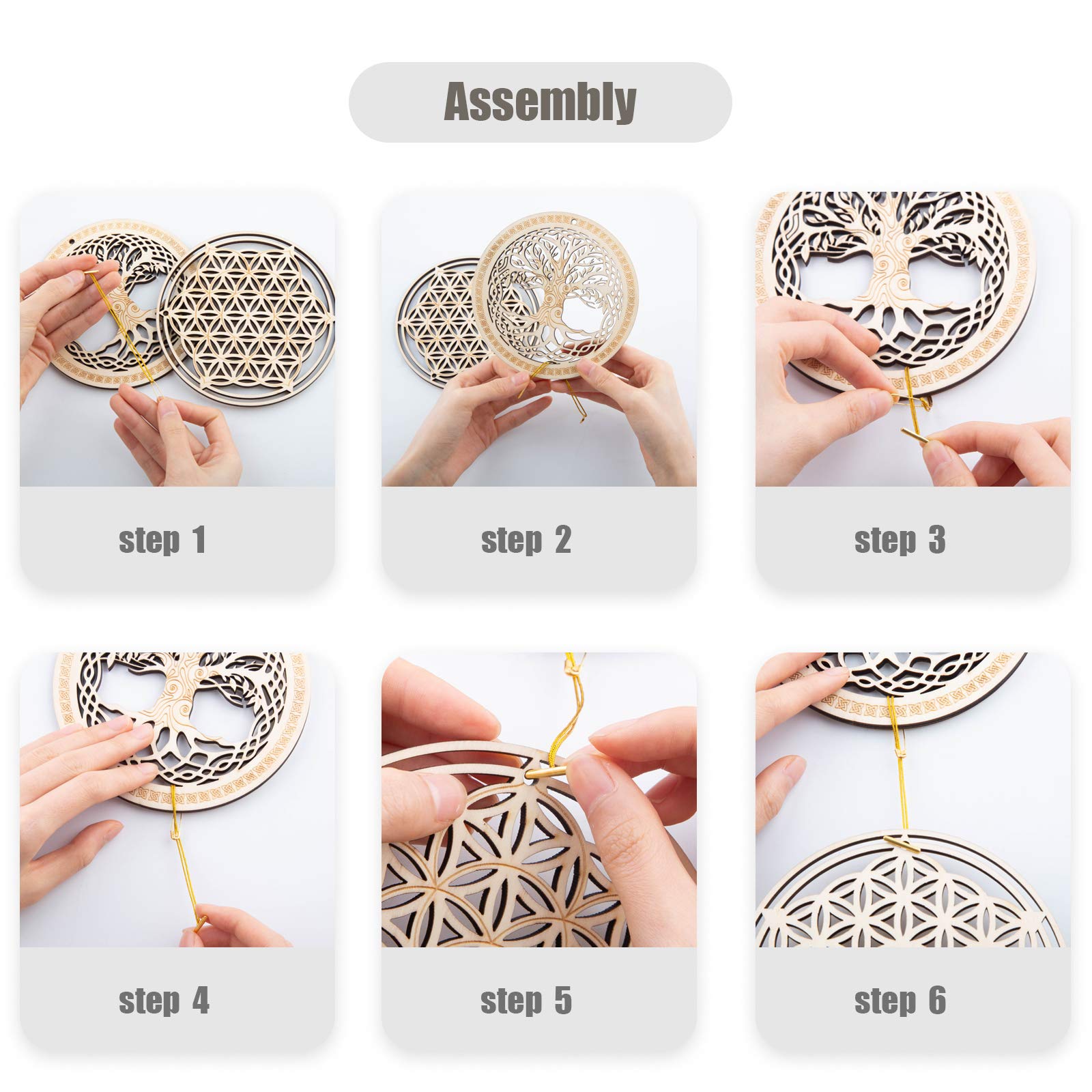5.31" Sacred Geometry Wall Art 4 PCS Set, (Sacred Lotus, Hamsa Hand, Soul Star, Union Sun Moon) Crystal Grid Meditation Chakra Wooden Wall Art Yoga Decor Spiritual Gifts - zenfulharmony.com