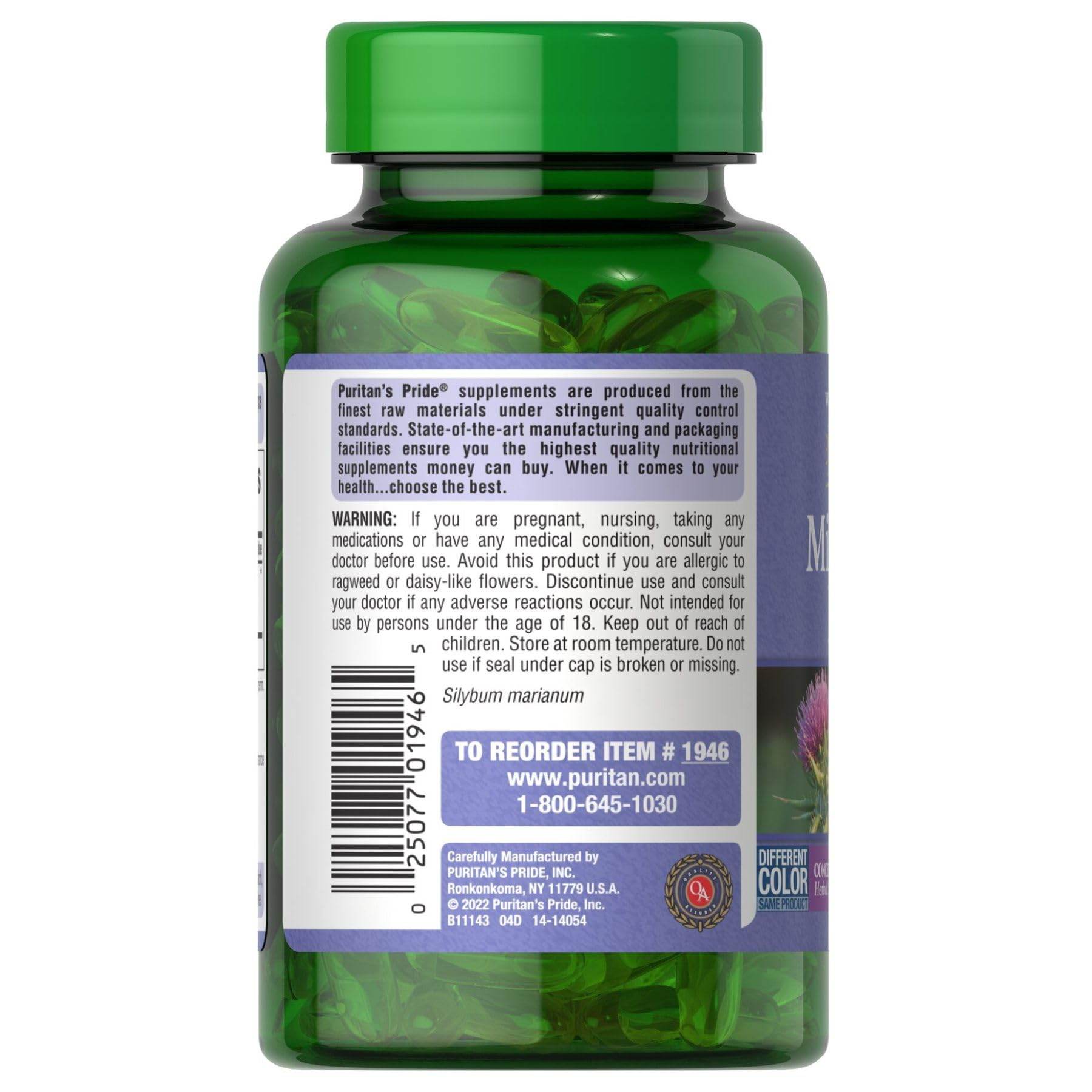Puritan's Pride Milk Thistle Silymarin 4:1 Concentration Extract 200mg (1000 Mg Equivalent) Dietary Supplement for Liver Support, 6 Month Supply, 180 Count - zenfulharmony.com