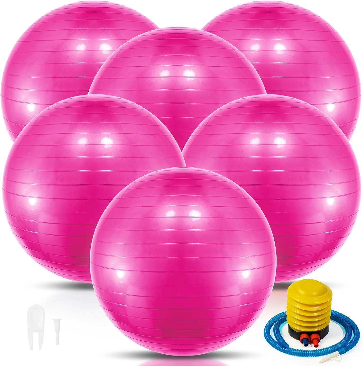 Jexine 6 Pcs Yoga Ball Exercise Ball PVC Stability Balance Yoga Ball Chair Quick Pump for Physical Workout Pregnancy Home Office Gym Equipment - zenfulharmony.com