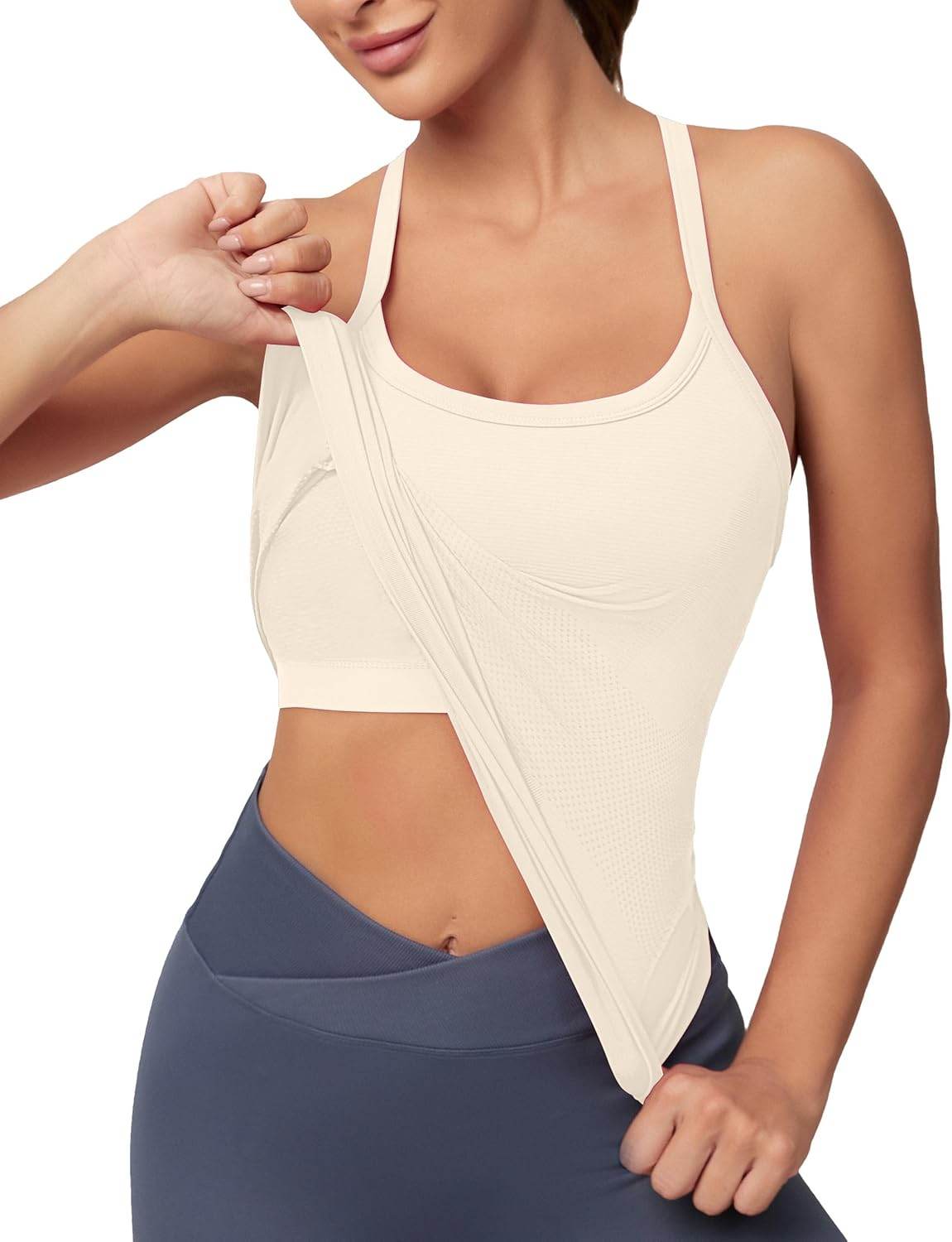 MathCat Workout Tank Tops for Women with Built in Bra, Sleeveless Gym Tops Seamless Racerback Athletic Yoga Shirts - zenfulharmony.com