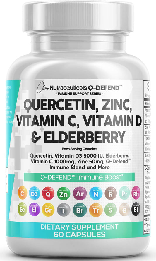 Clean Nutraceuticals Quercetin 1000mg Zinc 50mg Vitamin C 1000mg Vitamin D 5000 IU Bromelain Elderberry - Lung Immune Support Supplement Adults with Artemisinin, Sea Moss, Echinacea, Allergy Relief - zenfulharmony.com