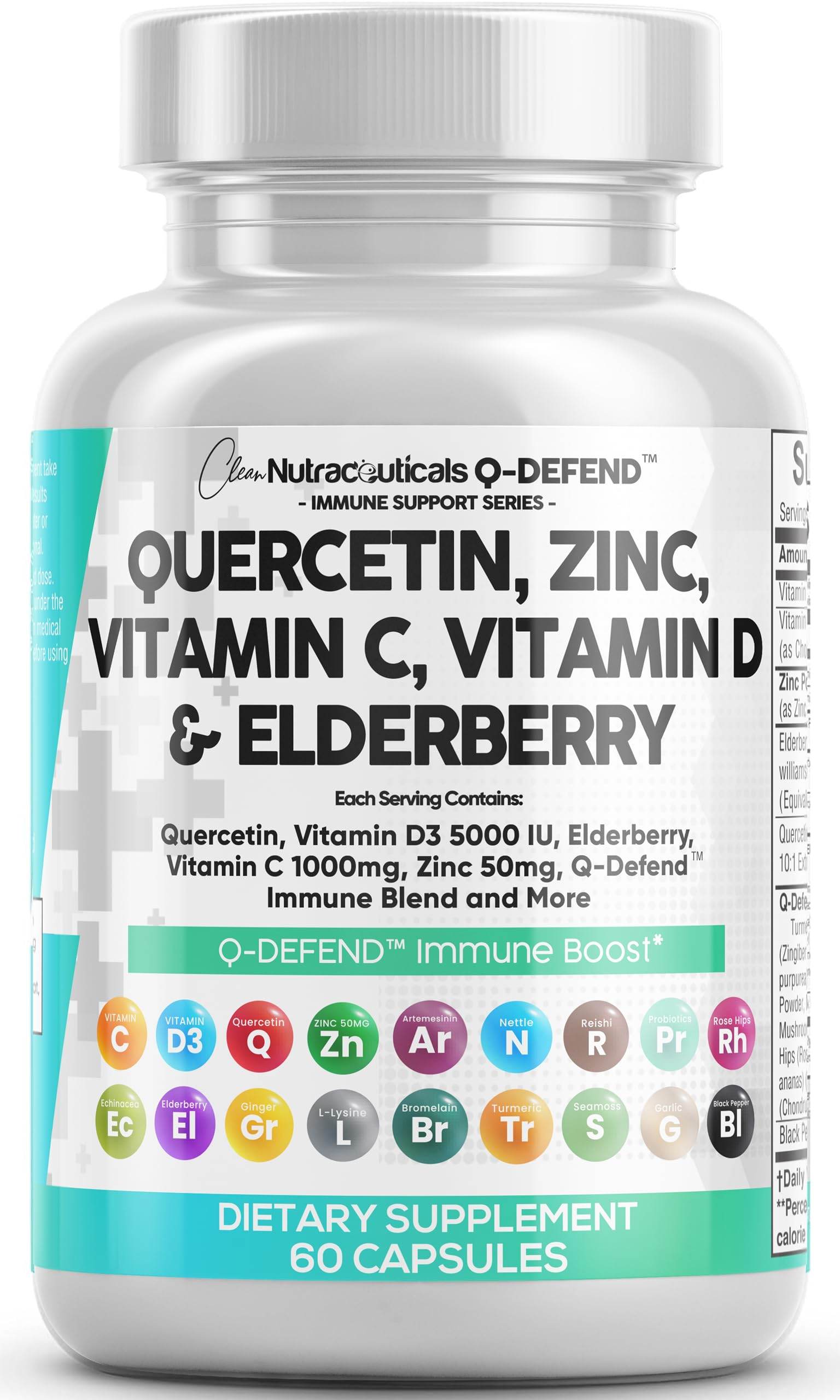 Clean Nutraceuticals Quercetin 1000mg Zinc 50mg Vitamin C 1000mg Vitamin D 5000 IU Bromelain Elderberry - Lung Immune Support Supplement Adults with Artemisinin, Sea Moss, Echinacea, Allergy Relief - zenfulharmony.com