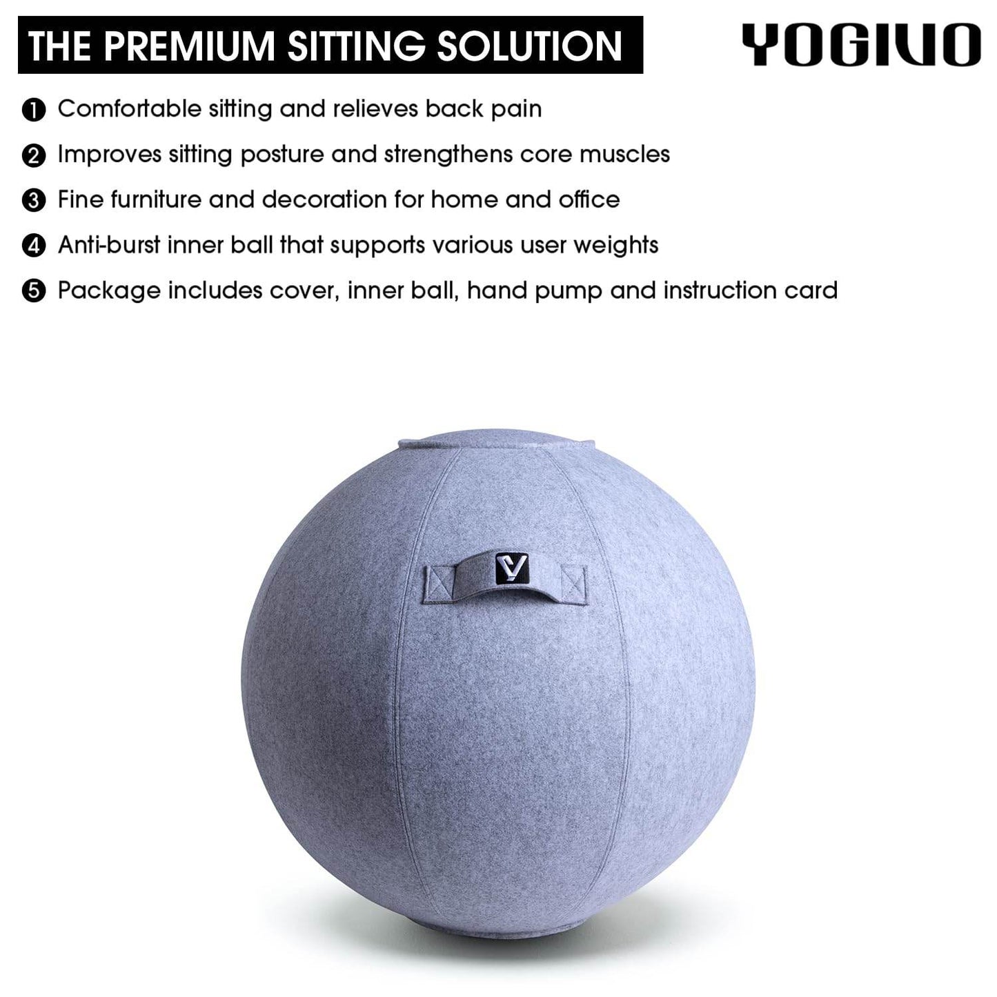 YOGIVO Sitting Ball Chair, Yoga Ball Chair Exercise Ball Chair for Home Office Desk, Stability Ball for Fitness & Pilates, Ergonomic Balance Ball Seat with Cover and Pump - zenfulharmony.com