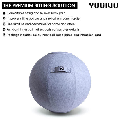 YOGIVO Sitting Ball Chair, Yoga Ball Chair Exercise Ball Chair for Home Office Desk, Stability Ball for Fitness & Pilates, Ergonomic Balance Ball Seat with Cover and Pump - zenfulharmony.com