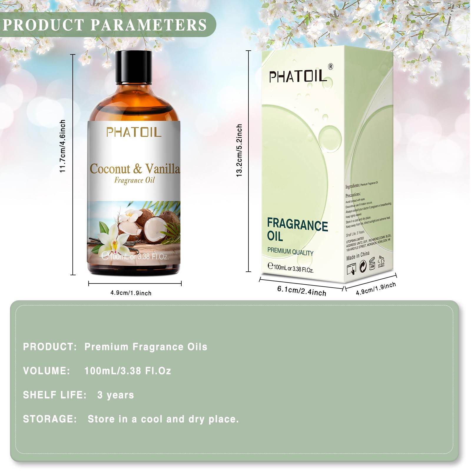 PHATOIL 3.38FL.OZ Coconut & Vanilla Fragrance Oils for Aromatherapy, Essential Oils for Diffusers for Home, Perfect for Diffuser, Yoga, DIY Candle and Soap Making - 100ml - zenfulharmony.com