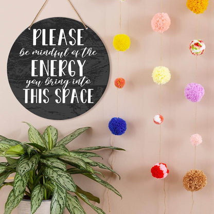 Positive Energy Door Sign, Zen Hanging Sign Decor Positive Energy Wall Decorations Farmhouse Witchy Sign for Door, Spiritual Room, Home, Office, Housewarming Gift for New House Home, Be Mindful Quote - zenfulharmony.com