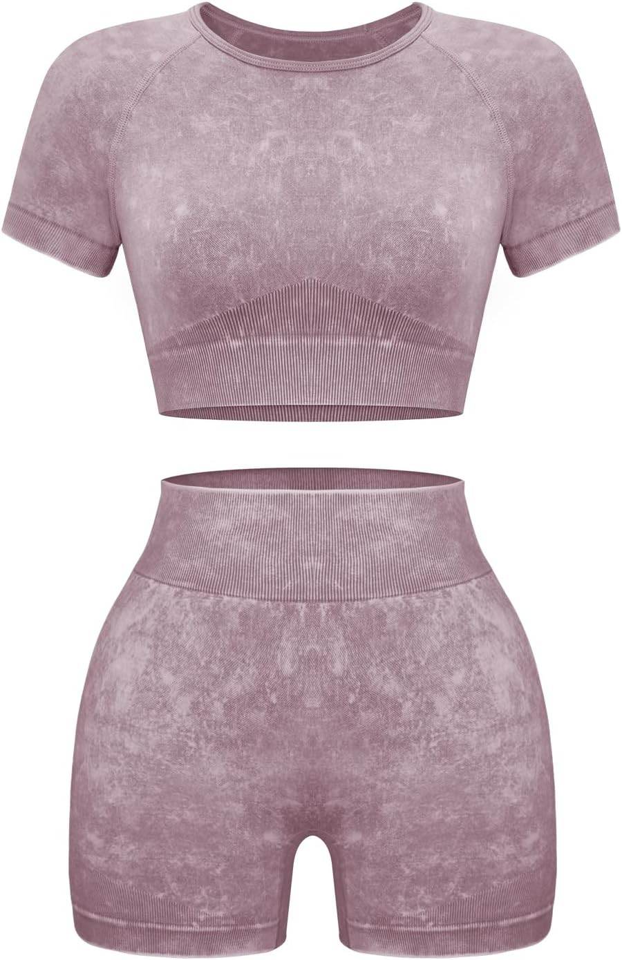 OLCHEE Womens Workout Sets 2 Piece - Seamless Acid Wash Yoga Outfits Shorts and Crop Top Matching Gym Athletic Clothing Set - zenfulharmony.com