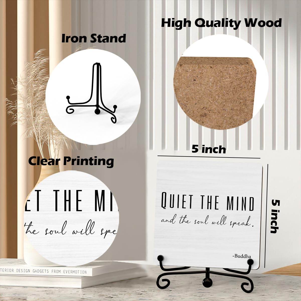 Home Decor, Quiet The Mind And The Soul Will Speak Sign, Desk Decorations For Office Home Living Room, Yoga Room Meditation Room Decor, Shelf Decor, Inspirational Gifts, Wooden Plaque With Stand (B06) - zenfulharmony.com