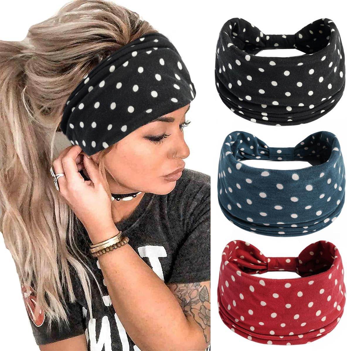 K-Elewon 3 Pack Women Wide Elastic Head Wrap Headband Sports yoga Hair Band - zenfulharmony.com