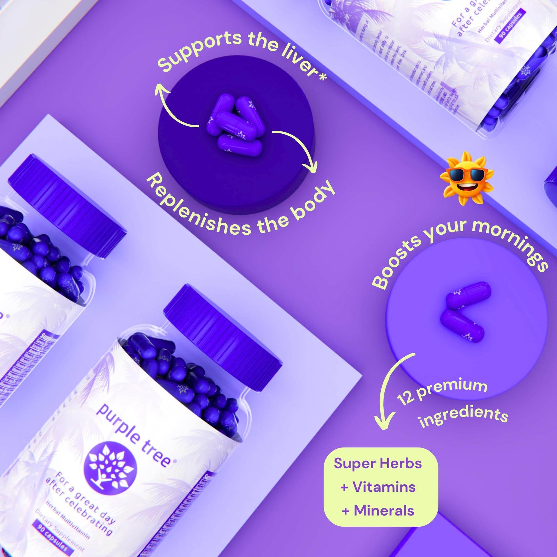 purple tree Post-Celebration Wellness | Liver Support, Body Replenisher, Rapid Hydration | Dihydromyricetin DHM, Milk Thistle, Electrolytes, Vitamin B, Willow Bark, Quercetin (90 Pills) - zenfulharmony.com