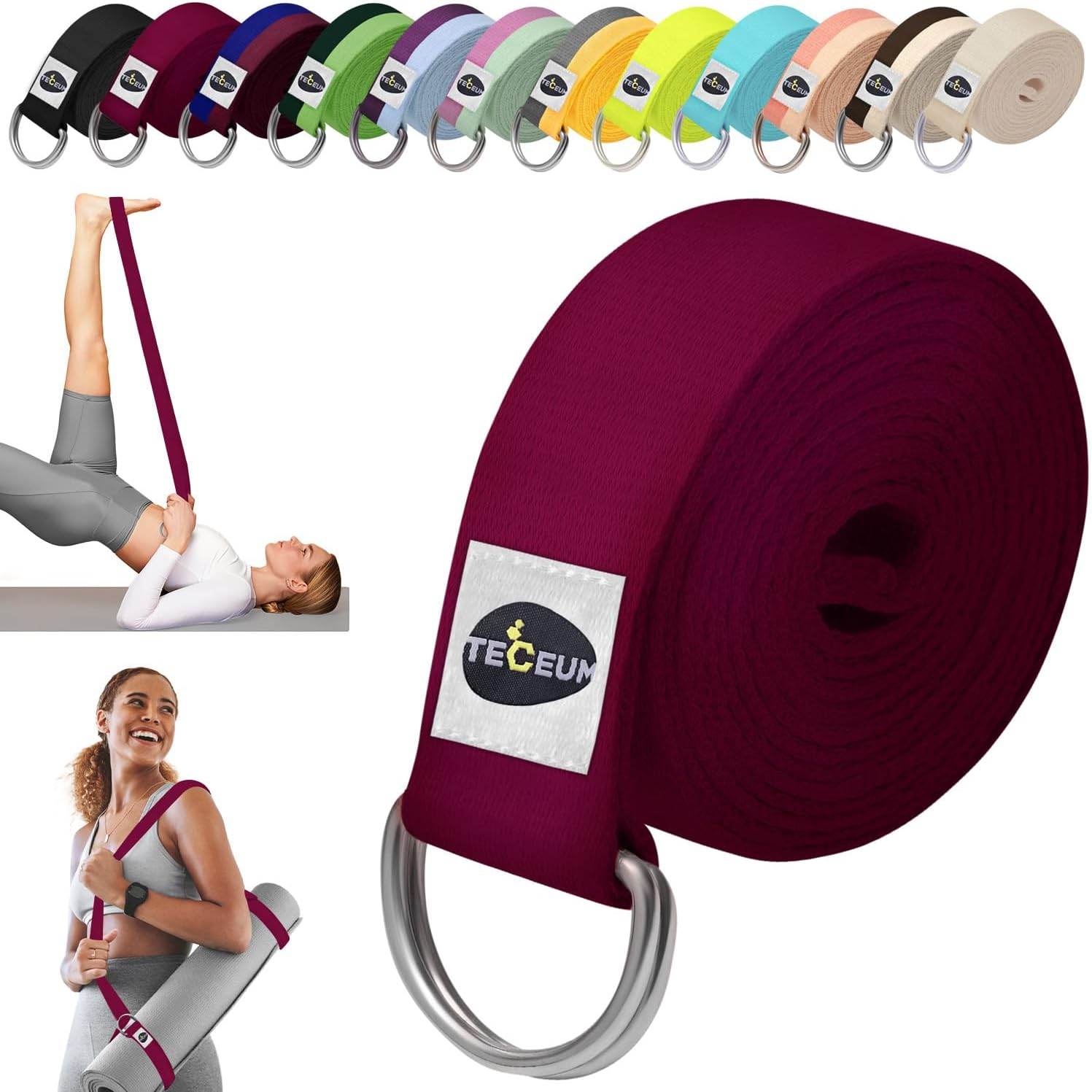 TECEUM Yoga Strap & Mat Strap – 2 IN 1 – Cotton – 6 ft 8 ft 10 ft (30+ colors) – Adjustable Non-Slip Belt for Yoga, Pilates, Stretching, Physiotherapy, Fitness & Home Workout – For Carrying Mats - zenfulharmony.com