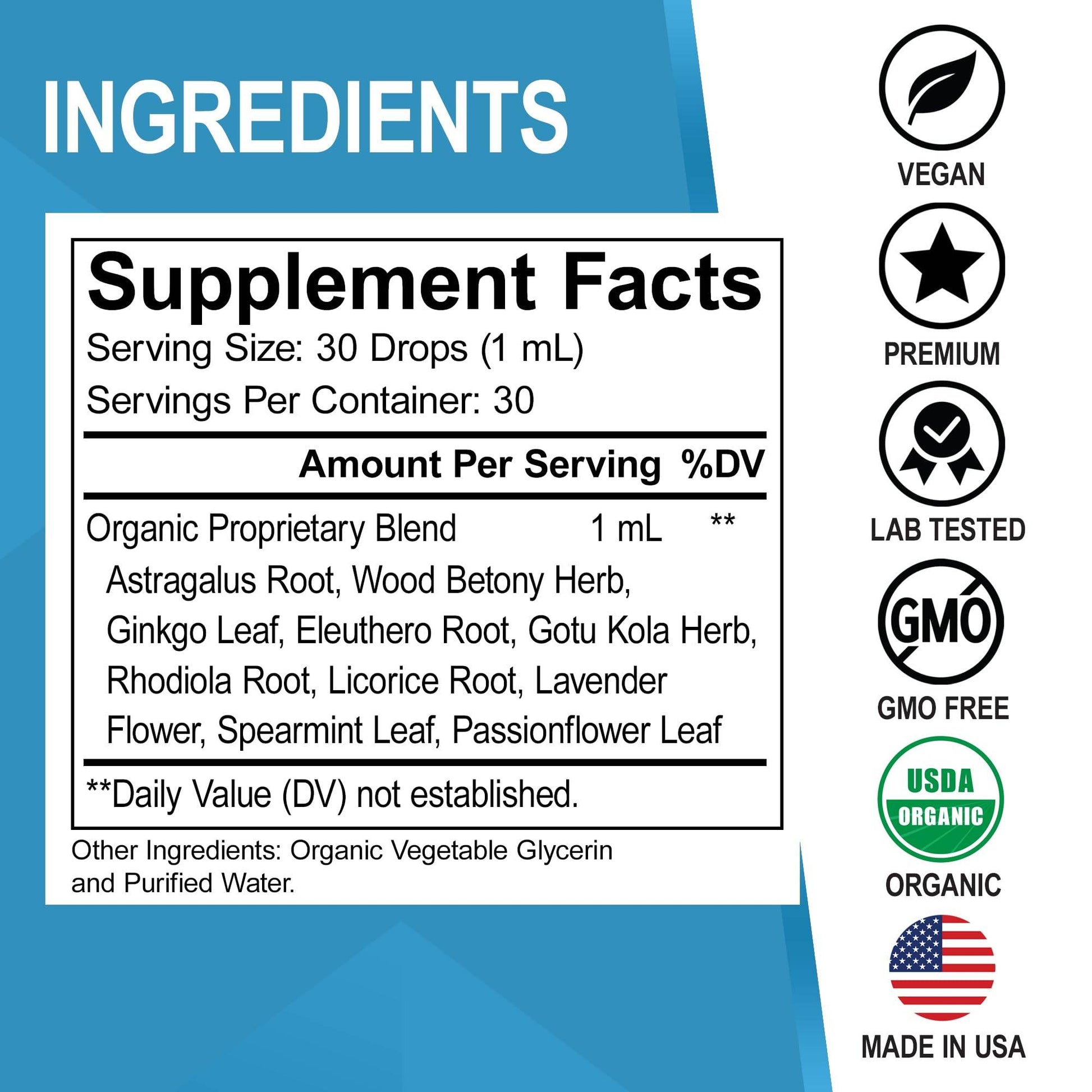 Adrenal Support Supplements Liquid Drops - Organic Adrenal and Focus Supplement, Cortisol Manager Adaptogen Adults, Ginkgo Biloba for Kids Calm - Natural Brain and Memory Fatigue Stress Attention 1oz - zenfulharmony.com