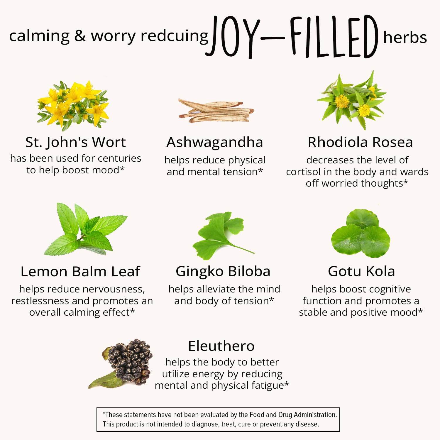 Joy-Filled Mood Support Supplement with St. Johns Wort | Stress Relief Supplement - Helps Calm The Mind & Body | 100% Plant-Based, Ashwagandha, Rhodiola Rosea, Eleuthero | Herbal, 60 ct - zenfulharmony.com