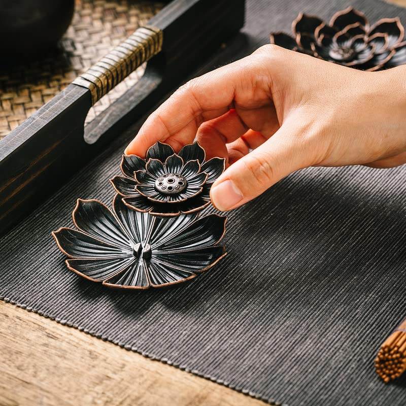 GARMOLY Incense Burner, Incense Holder for Sticks, Brass Lotus Incense Stick Holder and Detachable Ash Catcher - zenfulharmony.com