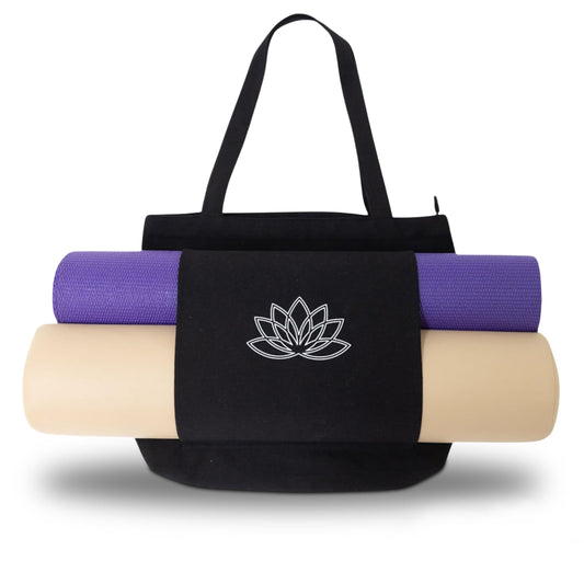Hygge Beaute Black Yoga Bag for Women with Yoga Mat Carrier Bag for Small Sized Mats (17"x13.75"x5")-Canvas Shoulder Handbag Nurse Women Tote Bag for Workout, Travel, Beach, Yoga and Gym - zenfulharmony.com