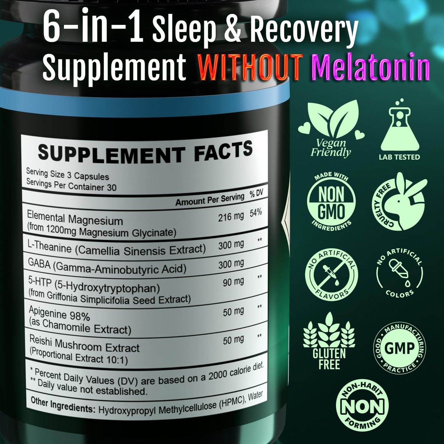 Vitality Labs Natural Sleep Aid Supplement for Adults Without Melatonin - Non-Habit Forming Herbal Sleep - GABA, L-Theanine, Reishi Mushroom, Apigenin, Magnesium Glycinate, 5-HTP - 90 Vegan Capsules - zenfulharmony.com