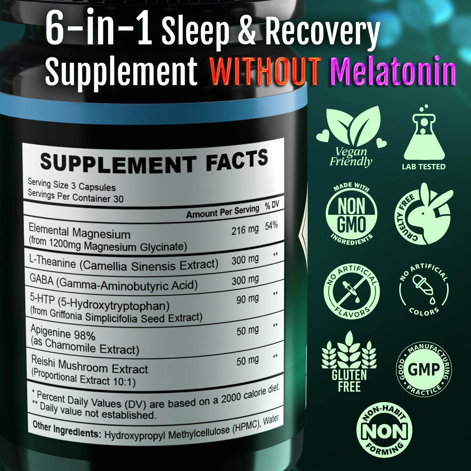 Vitality Labs Natural Sleep Aid Supplement for Adults Without Melatonin - Non-Habit Forming Herbal Sleep - GABA, L-Theanine, Reishi Mushroom, Apigenin, Magnesium Glycinate, 5-HTP - 90 Vegan Capsules - zenfulharmony.com